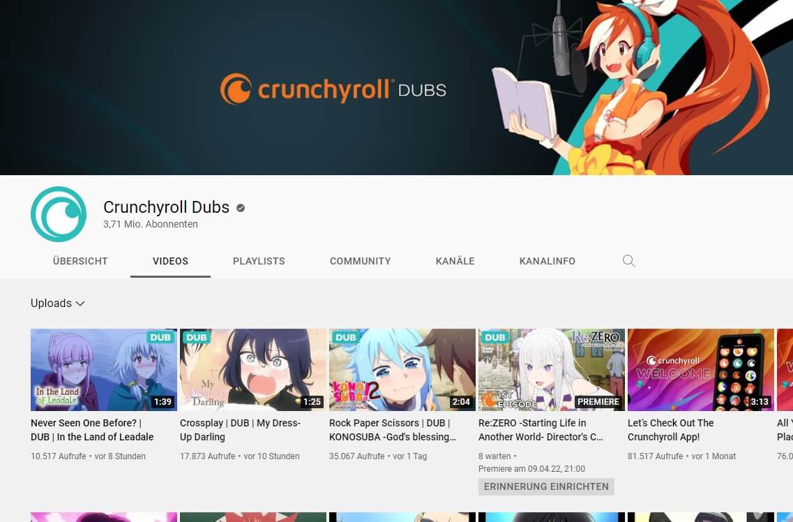 Crunchyroll Dubs YouTube-Kanal